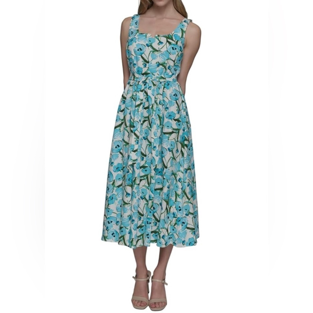 KARL LAGERFELD Women's Sleeveless Square Neck Tie Waist Midi Dress Size 8